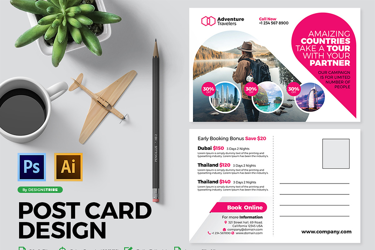 Travel Postcard Design Template, a Card Template by Design'sTRIBE