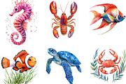 Watercolor Ocean Animals Clipart, an Illustration by Designking (Thumbnail 5 of 5)
