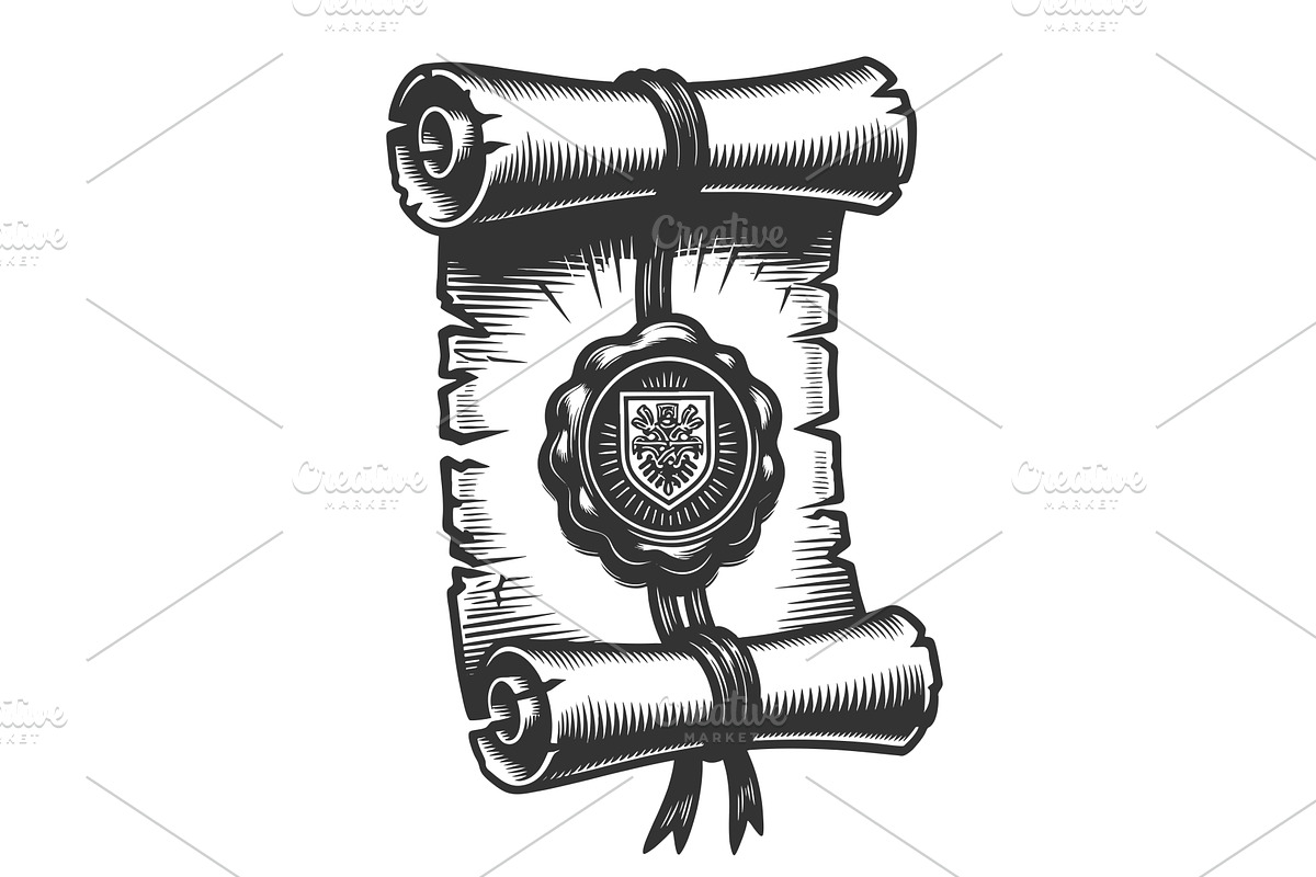 Royal Wax Seal on Scroll engraving, an Illustration by AlexArt