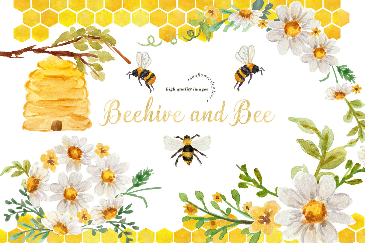 Beehive and Honey Bee Clipart, an Illustration by Sunflower Day Love (Photo 2 of 5)