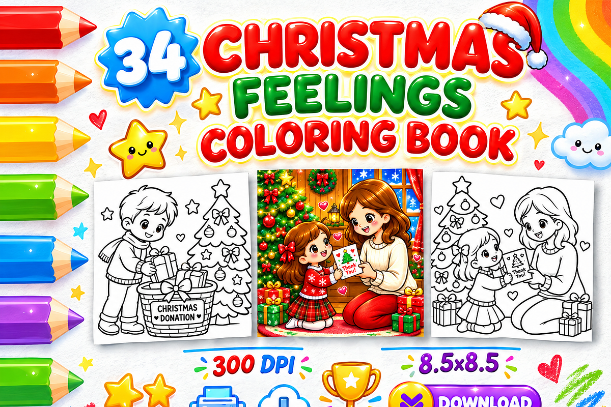 Christmas Feelings Coloring Book, a Seasonal Illustration by Design Zone (Photo 1 of 5)