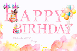 Watercolor font. Happy Birthday.PNG, a Serif Font by ElliaArt