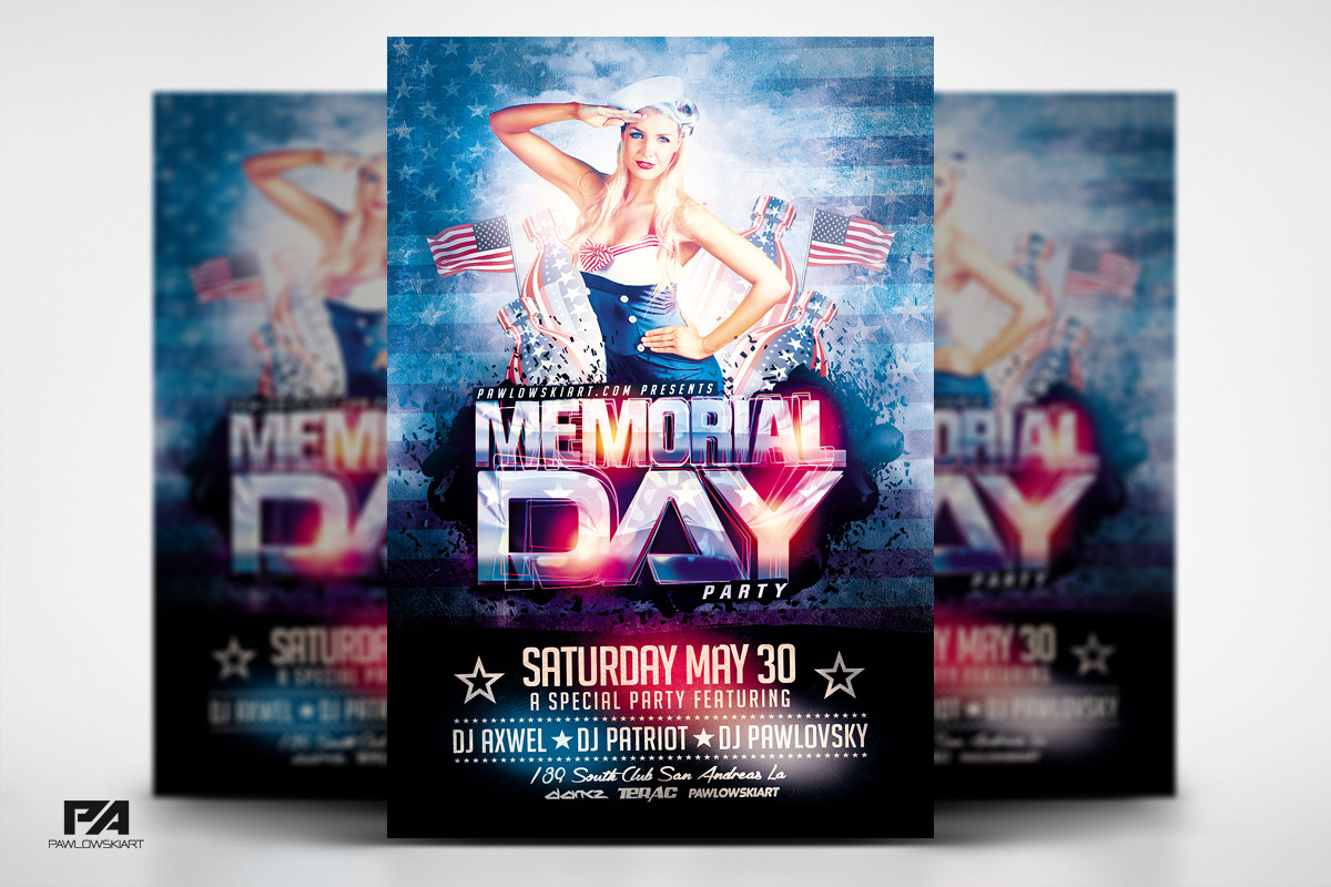 Memorial Day v2 PSD Flyer Template, a Flyer Template by PawlowskiArt