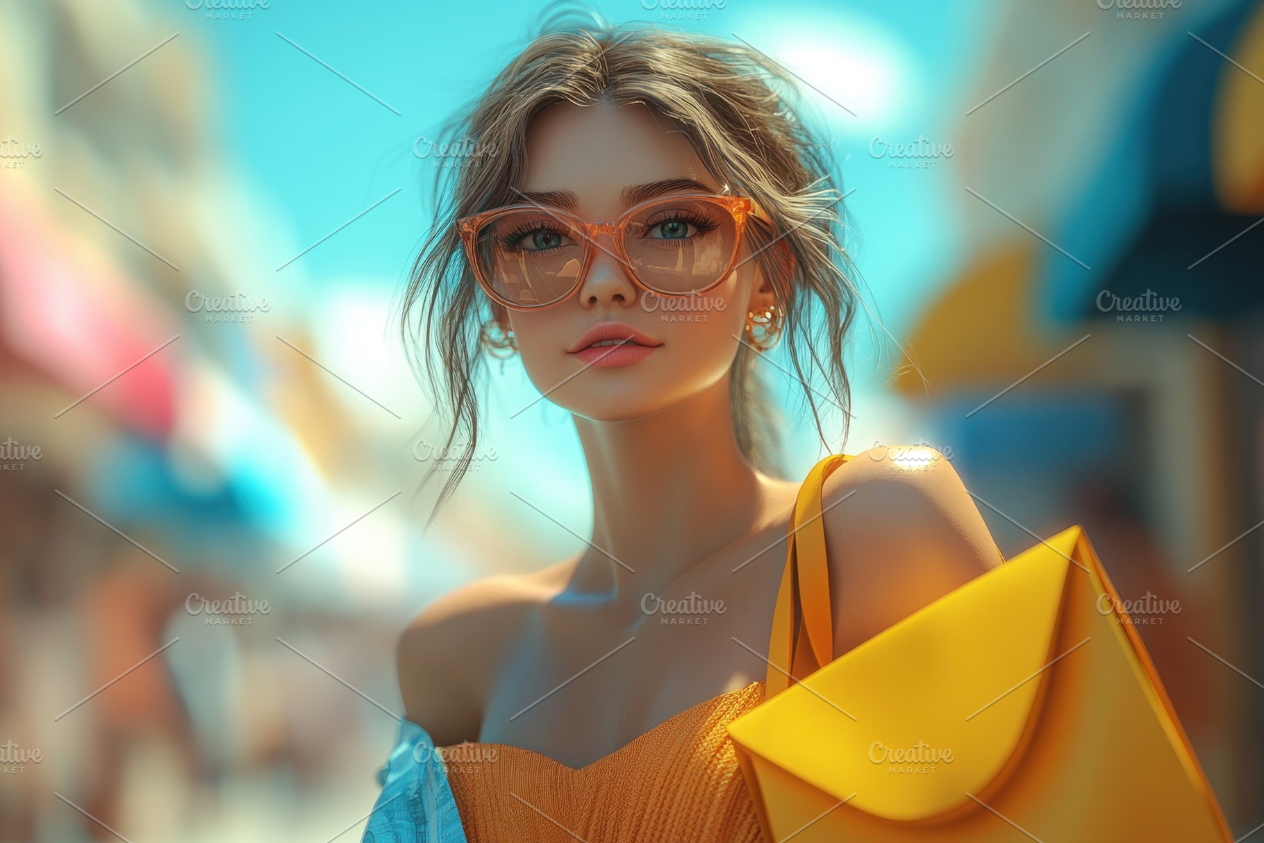 Young woman in stylish outfit and gl, a Photo by Tanuart