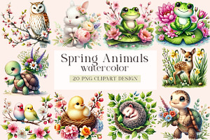 WAtercolor Spring Animals Clipart, a Seasonal Illustration by DreamArtGraphic