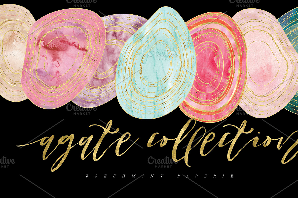 watercolor AGATE clipart - gemstones, an Object Graphic by Freshmint Paperie (Photo 5 of 5)