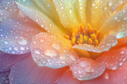 Close-up of a colorful flower with dew drops on its vibrant petals during morni, a Nature Photo by AlyaAnd