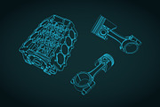 Engine Block and Pistons Blueprints, a Transportation Illustration by Blacklight (Thumbnail 3 of 3)