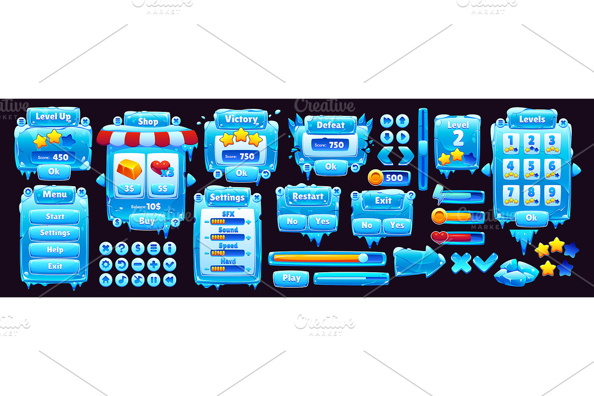 Game interface with ice crystal, an Illustration by Vector Tradition (Photo 2 of 3)