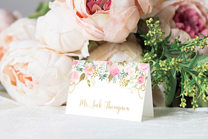 Pink & Gold Editable Place Cards, a Stationery Template by Bijou Bay