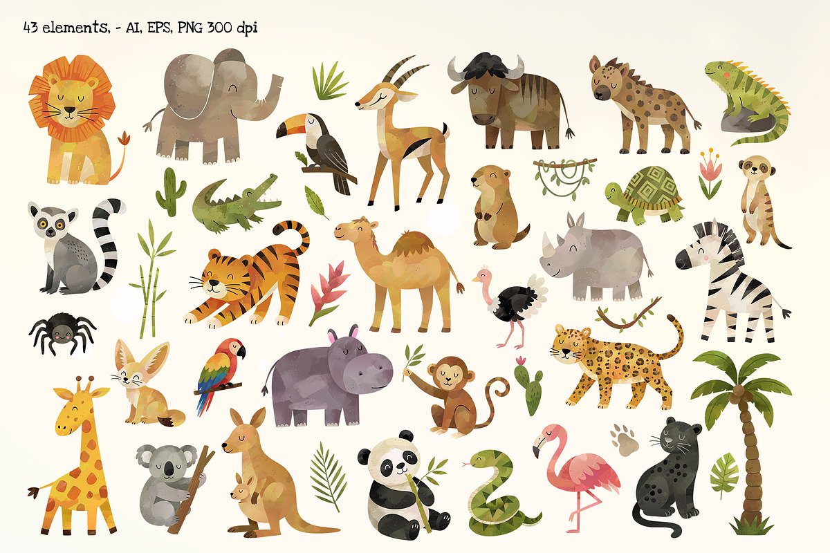 Wild Animals Watercolor Collection, an Animal Illustration by Hanna's ArtLab (Photo 2 of 4)