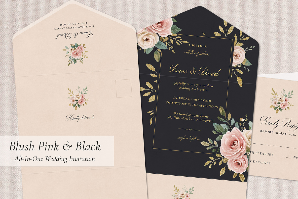 Blush Pink All-In-One Wedding Invite, an Invitation Template by by creative paper (Photo 3 of 4)
