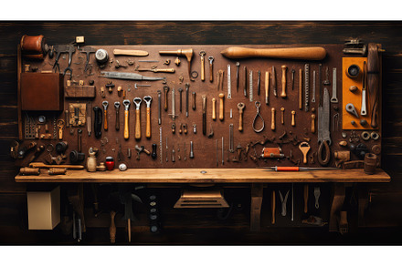 craft table flat vintage top view ai, an Industrial Photo by pikepicture