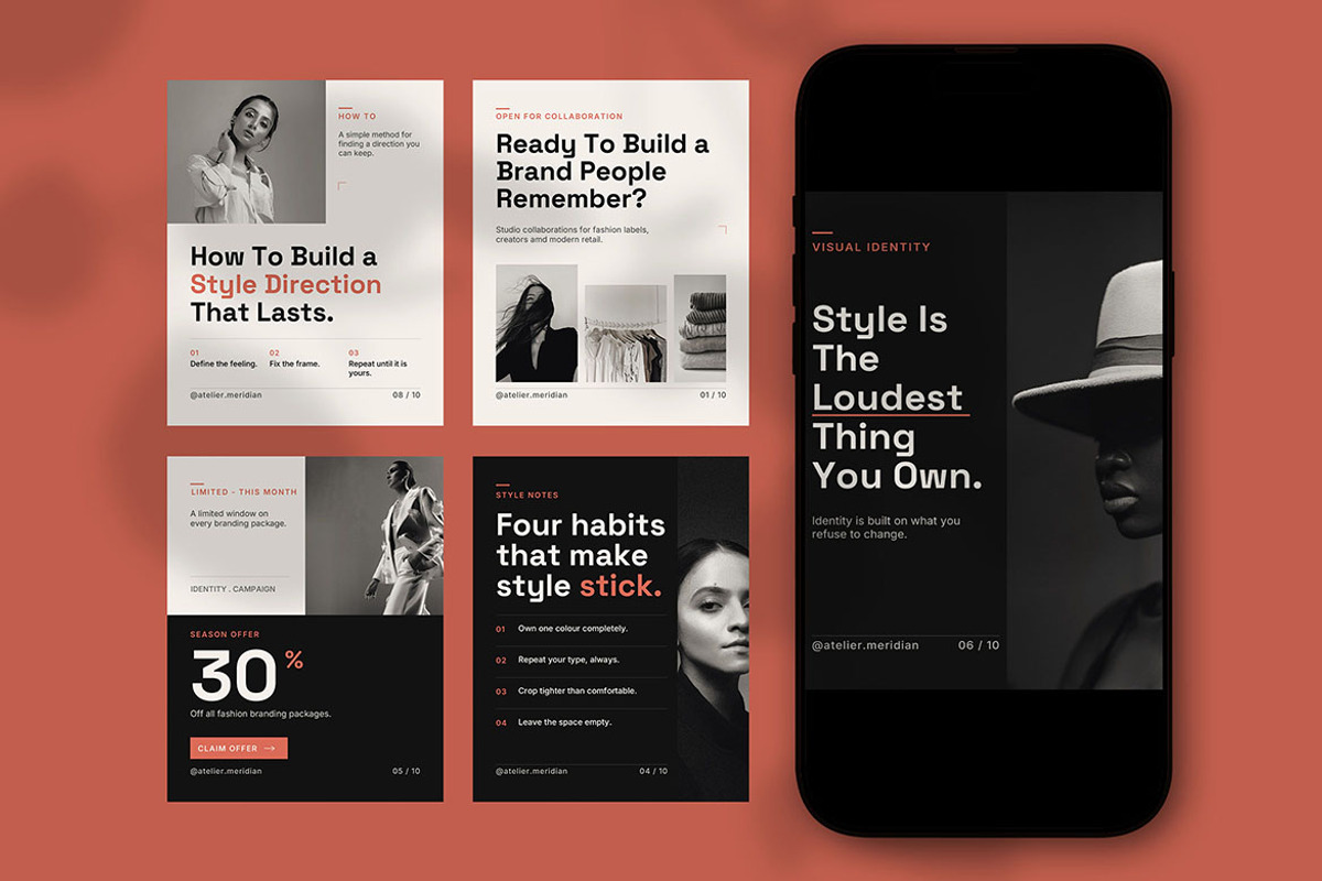 Atelier Meridian Fashion Templates, a Social Media Template by Pitchlook.Studio (Photo 3 of 3)