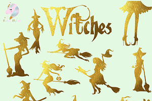 Gold Foil Hot Witches Clipart