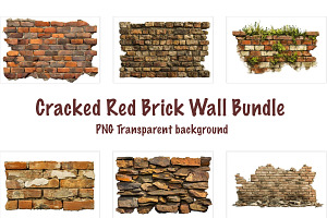 Cracked Red Brick Wall PNG, an Object Graphic by VetalStock