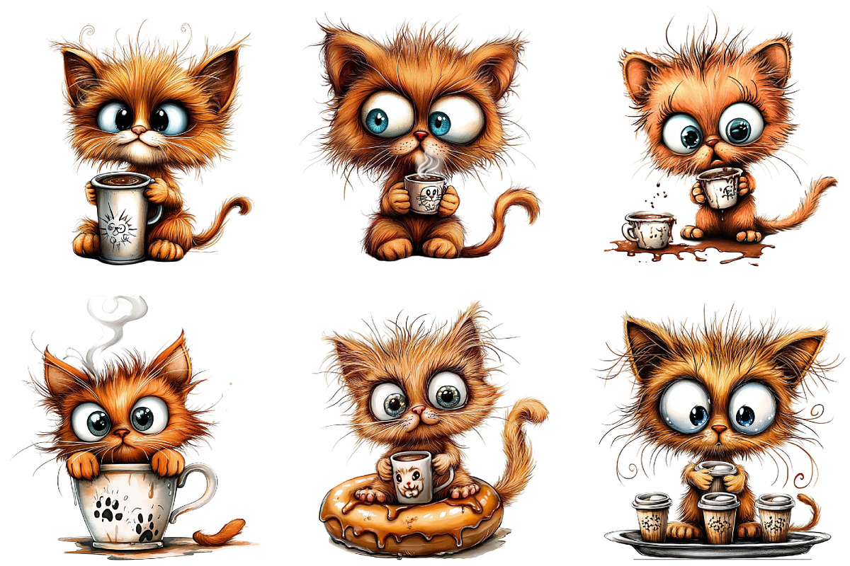 Cute Kitten Drinking Coffee Clipart, an Illustration by DreamArtGraphic (Photo 3 of 5)