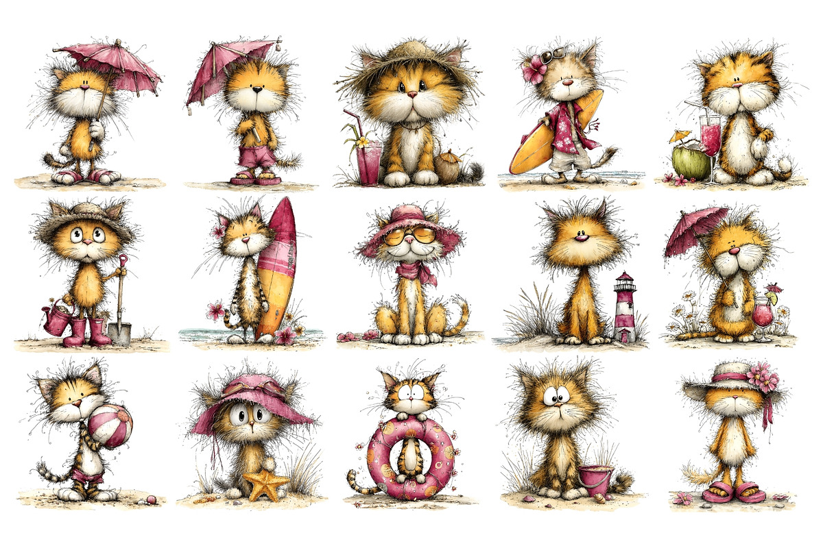 Beach Cat PNG Clipart Watercolor, a Seasonal Illustration by Nicolle's Colorful Art (Photo 2 of 4)