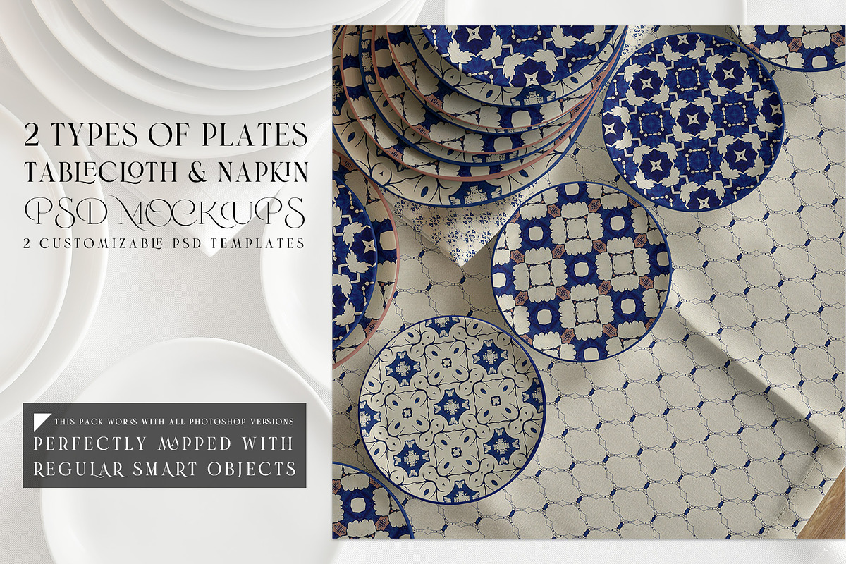 2 Types of Plates Tablecloth Napkin, a Household Mockup by mock-ups (Photo 1 of 11)
