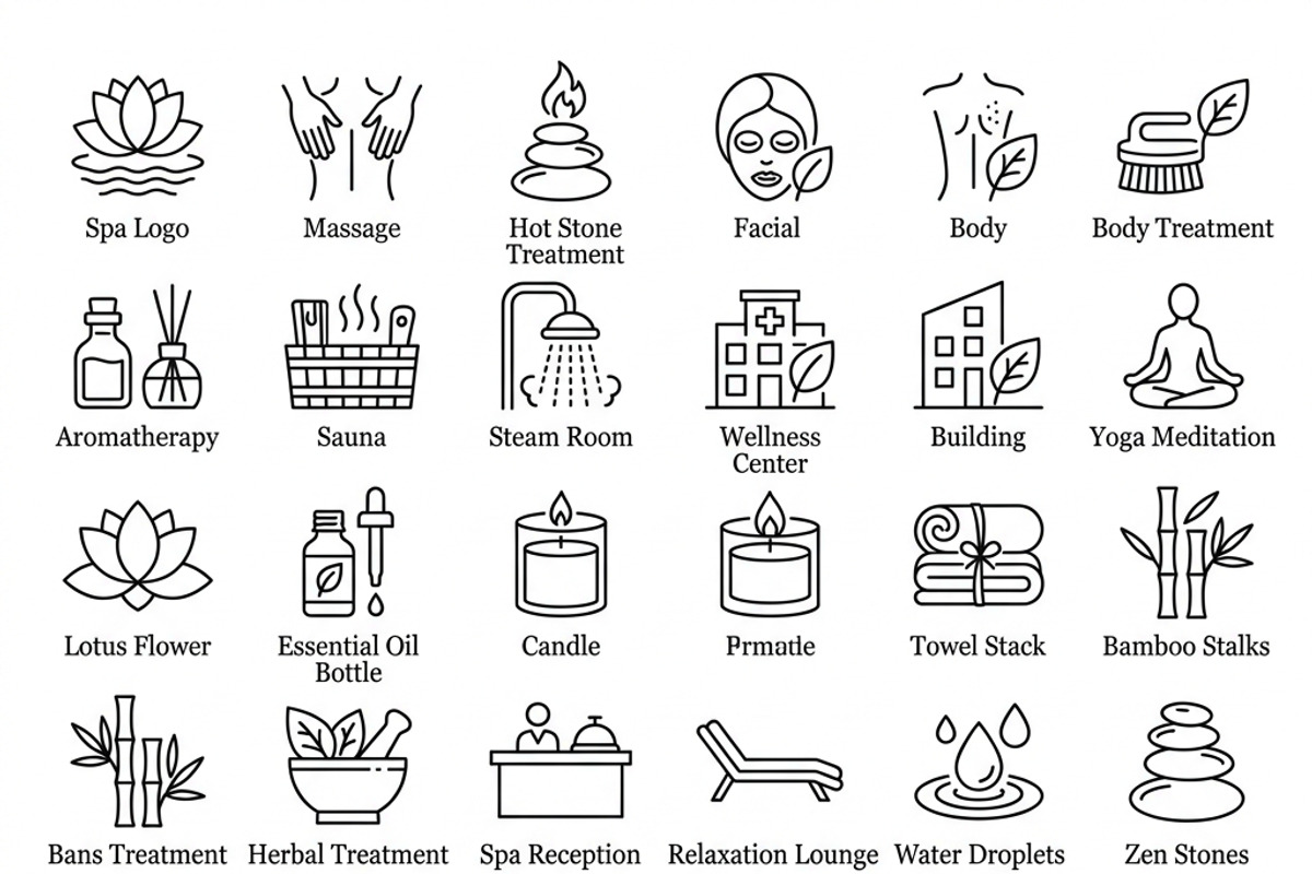 42 Luxury Spa Icon Set, an Outline Icon by adenpinkstore (Photo 2 of 16)