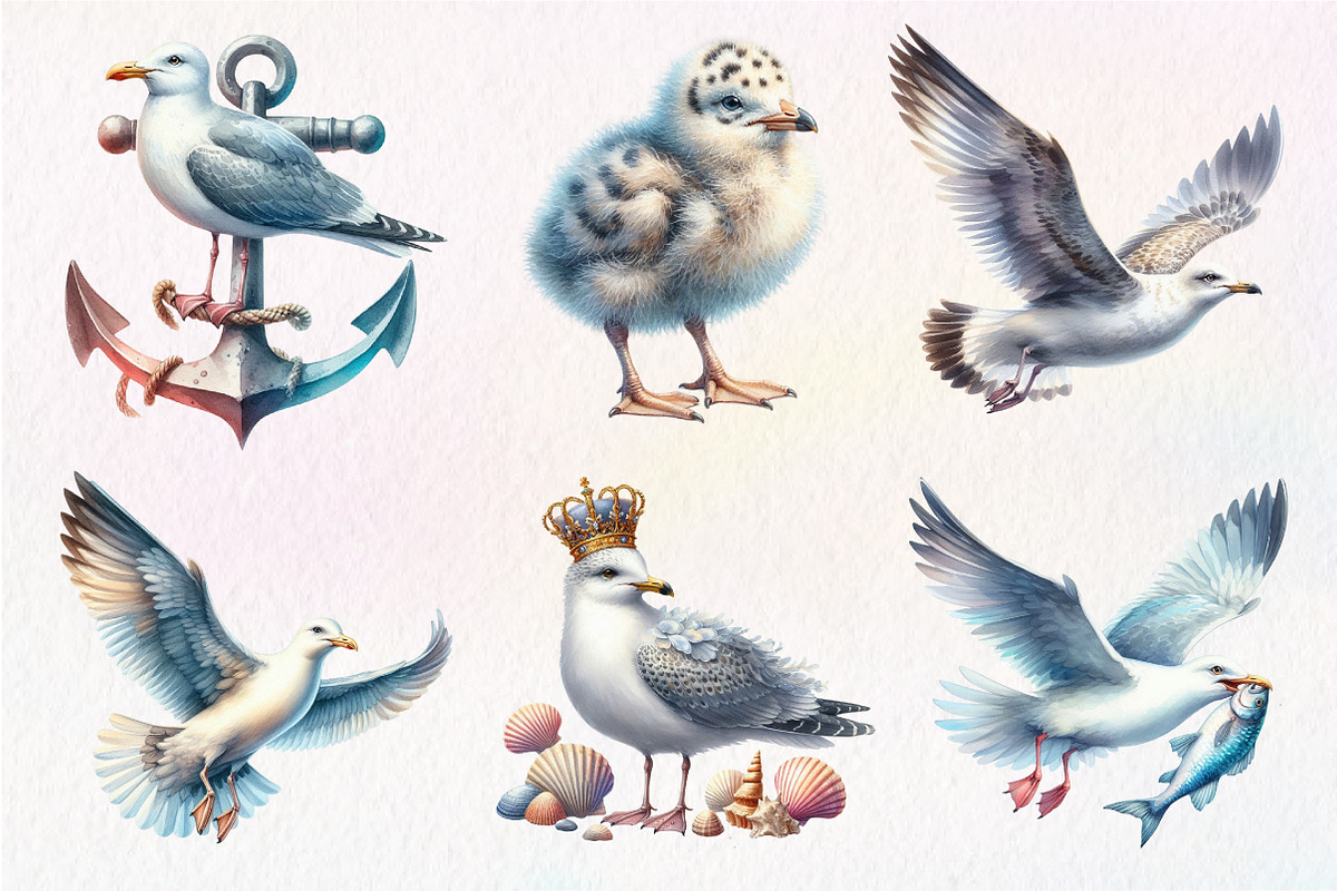 Watercolor Seagulls Clipart, an Illustration by Dream Creation (Photo 5 of 7)