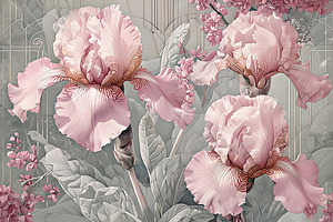 Pink iris flowers on a gray backgrou