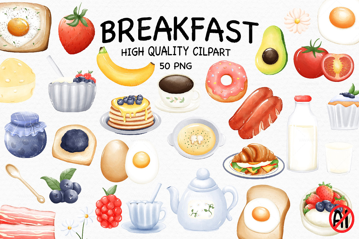 Watercolor Breakfast Clipart, a Food Illustration by Vavavan Artwork (Photo 1 of 4)
