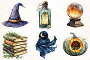 Watercolor Witch, Halloween Bundle, an Illustration by Pixels.Craft (Thumbnail 3 of 7)
