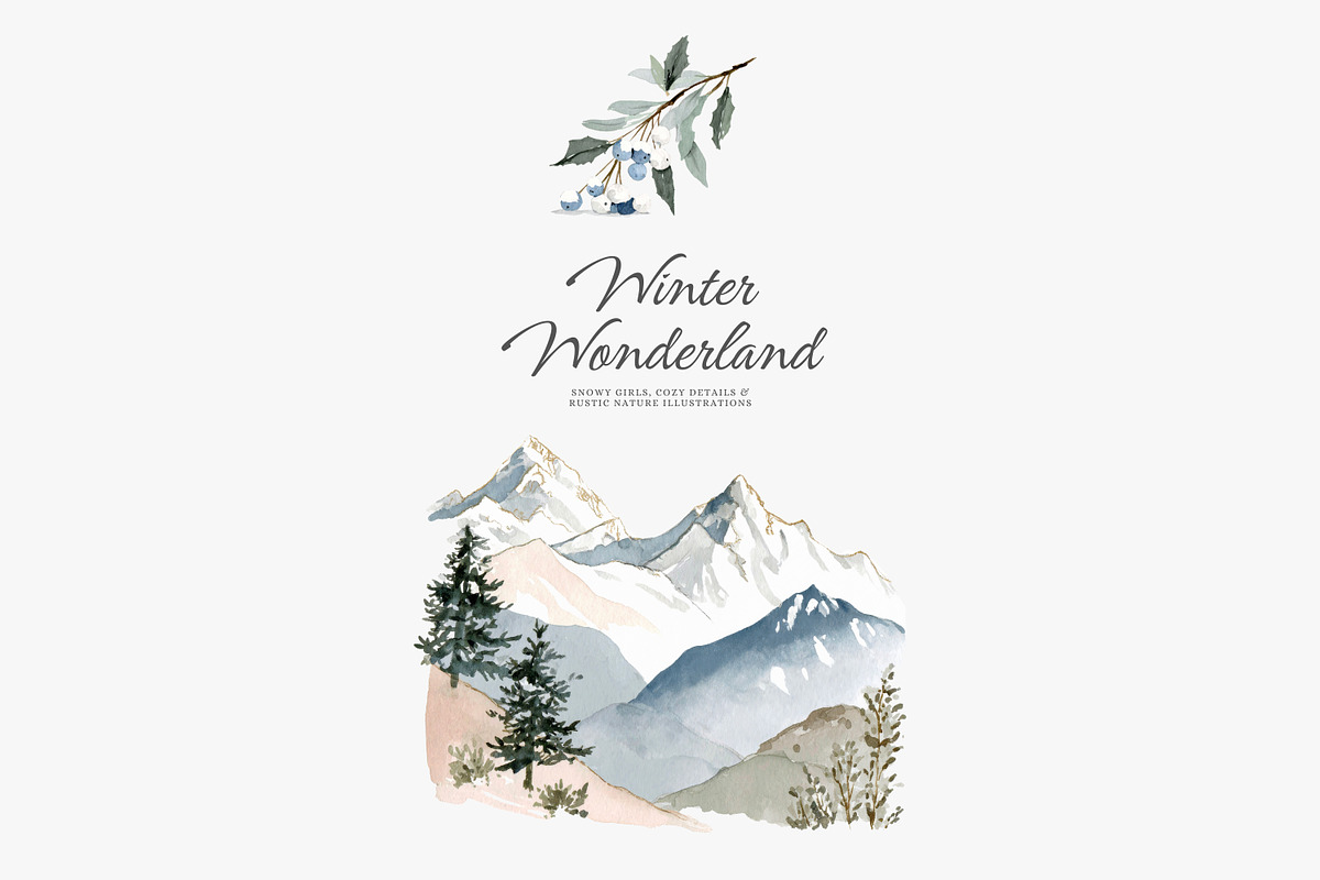 winter wonderland, watercolor winter, a Decorative Illustration by Patishop Art (Photo 5 of 8)