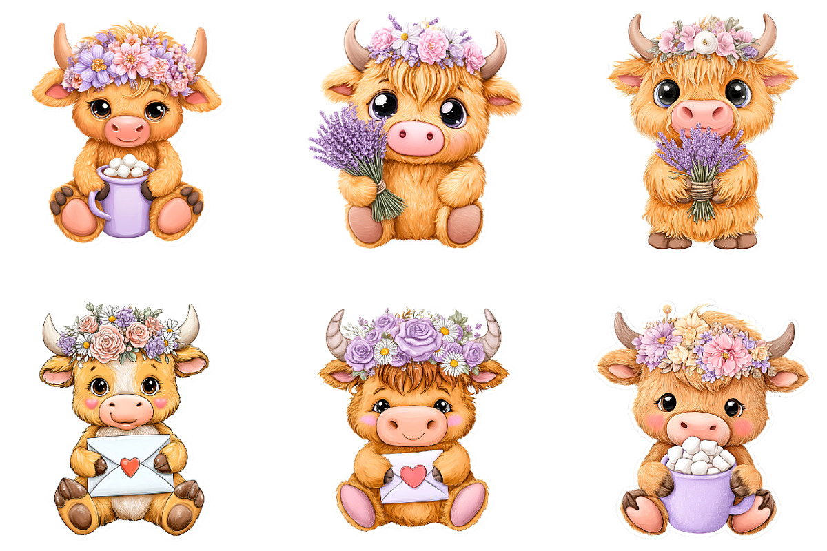 Easter Highland Cow Clipart Bundle, an Illustration by GatewayDesign (Photo 2 of 5)
