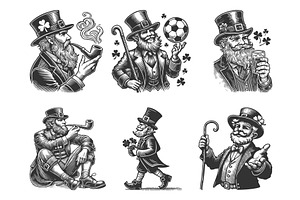 Leprechaun Characters engraving, an Illustration by AlexArt