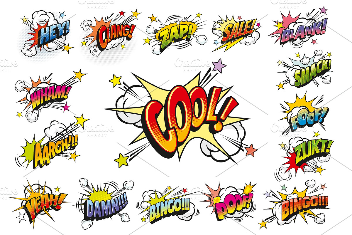 Comic pop art effect, speech bubbles, a Seasonal Illustration by Seavector Studio (Photo 1 of 3)