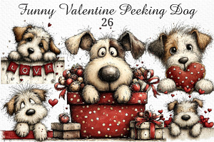 Funny Valentine Peeking Dog Clipart, an Illustration by Craft Nest