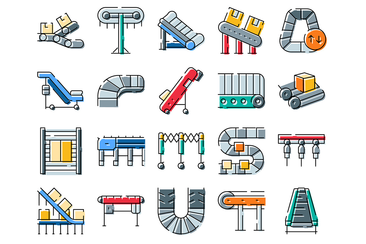 Conveyor belt systems icons for, an Object Graphic by pikepicture (Photo 2 of 3)