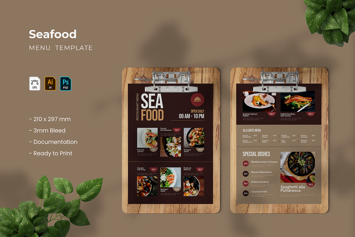 Seafood - Restaurant Menu, a Print Template by VUNIRA (Photo 1 of 3)