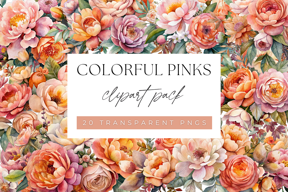 Pink and Orange Floral clipart, a Graphic by Velvet Muse (Photo 1 of 5)