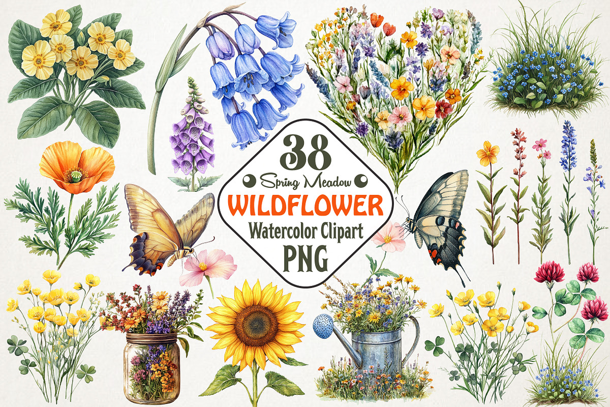 Spring Wildflower Meadow Clipart Set, an Illustration by RobertsArt (Photo 1 of 5)