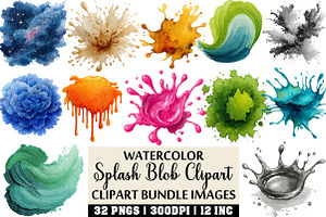 Watercolor Splash Blob Clipart, an Illustration by Craft Nest