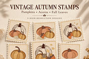 Vintage Autumn Postage Stamps, a Seasonal Illustration by JYa_Design (Thumbnail 1 of 7)