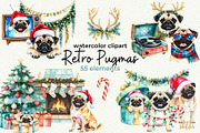 Retro Pugmas Clipart, a Seasonal Illustration by Anna Design Studio (Thumbnail 1 of 12)