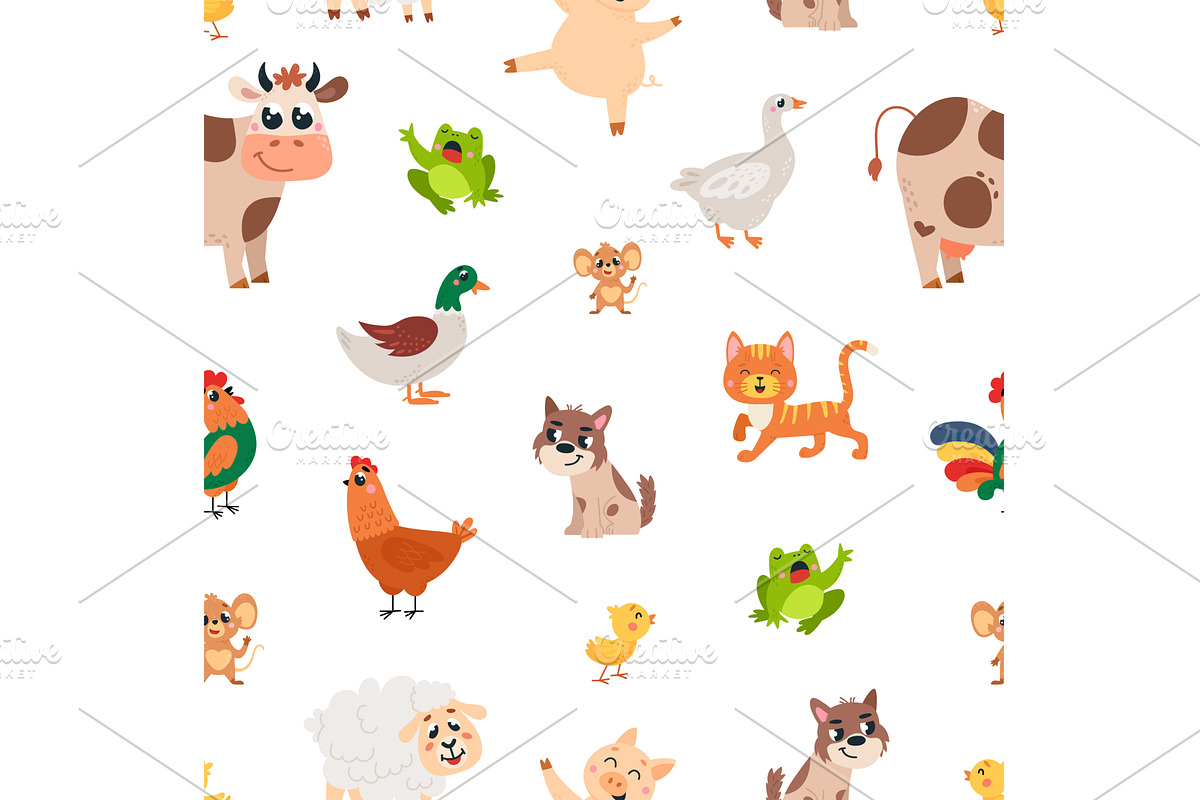 Farm animals cartoon seamless, an Animal Illustration by LadadikArt