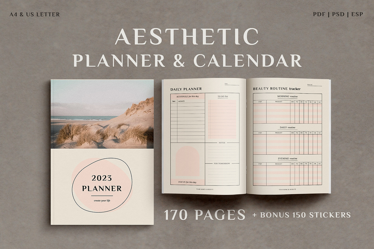 Aesthetic Planner & Calendar, a Stationery Template by Anatartan Design (Photo 1 of 27)