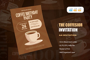 Coffessior Birthday Invitation, an Invitation Template by AQR Studio