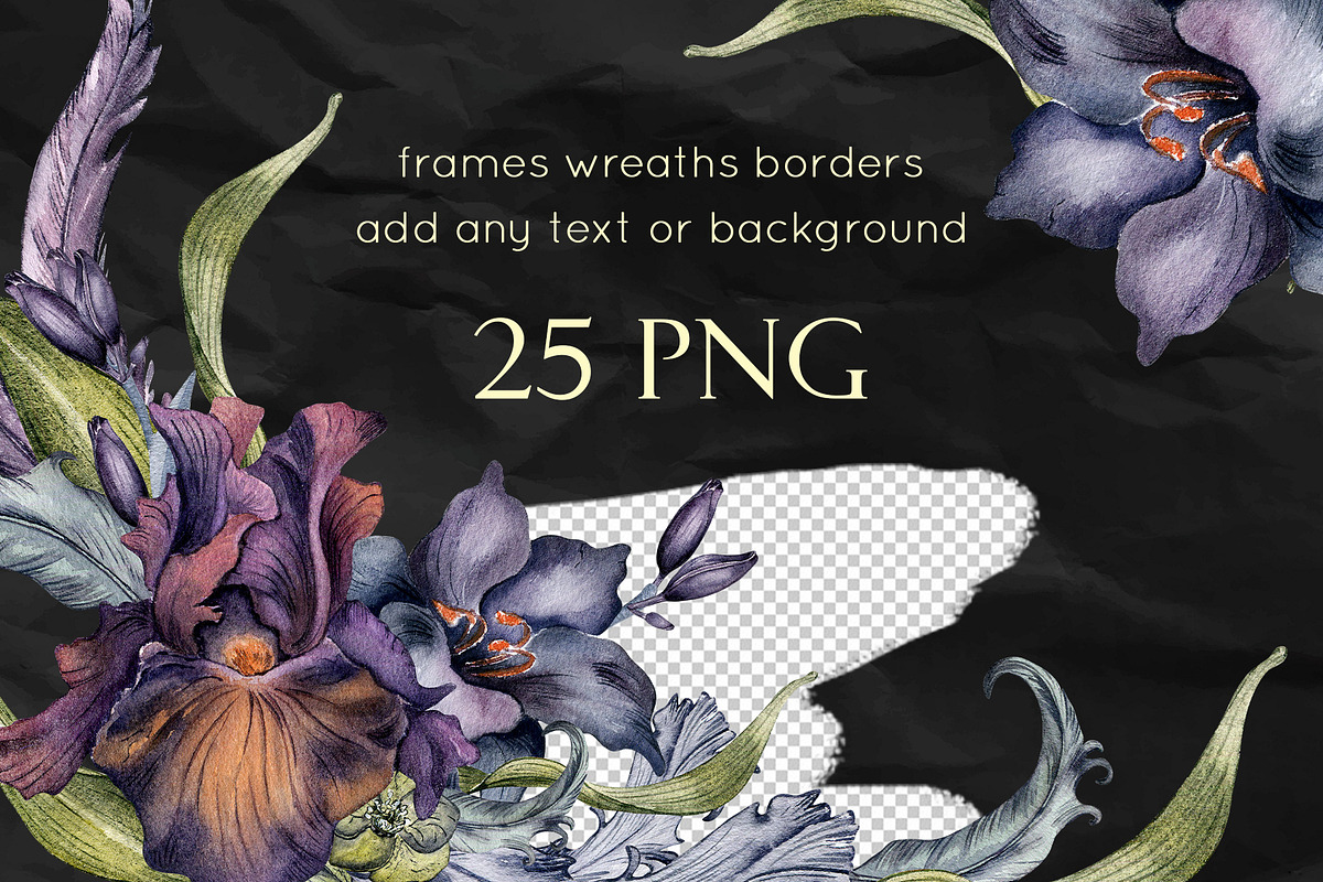 Dark floral watercolor clipart, an Illustration by Kate Lanbina (Photo 9 of 19)