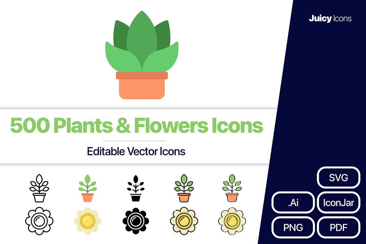 500 Plants & Flowers Vector Icons, an Outline Icon by Juicy Icons (Photo 1 of 6)