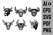 Set of bull heads isolated on white, an Animal Illustration by Vectorhight (Thumbnail 4 of 4)