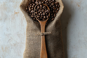 Roasted Coffee Beans in Burlap Sack, a Food & Drink Photo by Pixeness Studio