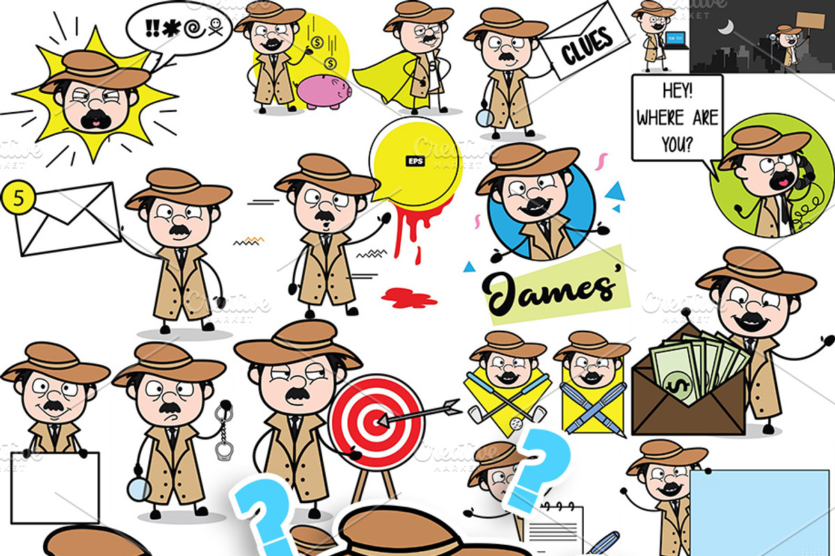 Detective ~ Cartoon Character Set, a Person Illustration by The Toon Company (Photo 7 of 7)