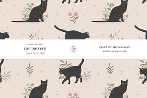 Botanical Celestial Cat Pattern
