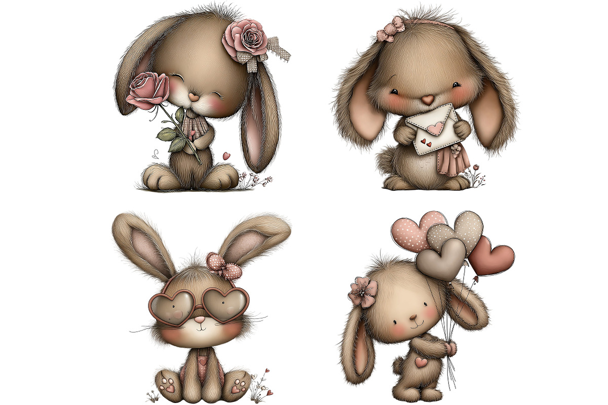 Whimsical Valentine Bunny Clipart, an Illustration by Craft Nest (Photo 7 of 10)